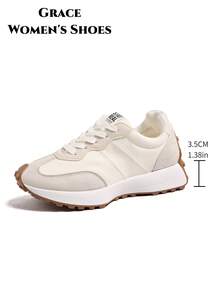 Women's Lightweight Running Sneakers, Featuring A Lace-Up Closure Design, Versatile Flat Sole, Available In Multiple Colors, Suitable For All-Season Outdoor Activities. - White - View 7