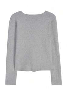 YCYC Spring/Autumn Elegant Slimming Front Slit Long Sleeve Top - Grey - View 5
