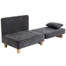 2-In-1 Sleeper Chair With Bed Function, Sofa Bed With 2 Washable Cushions, Side Pockets For Living Room, Bedroom - 深灰色 - 查看 3