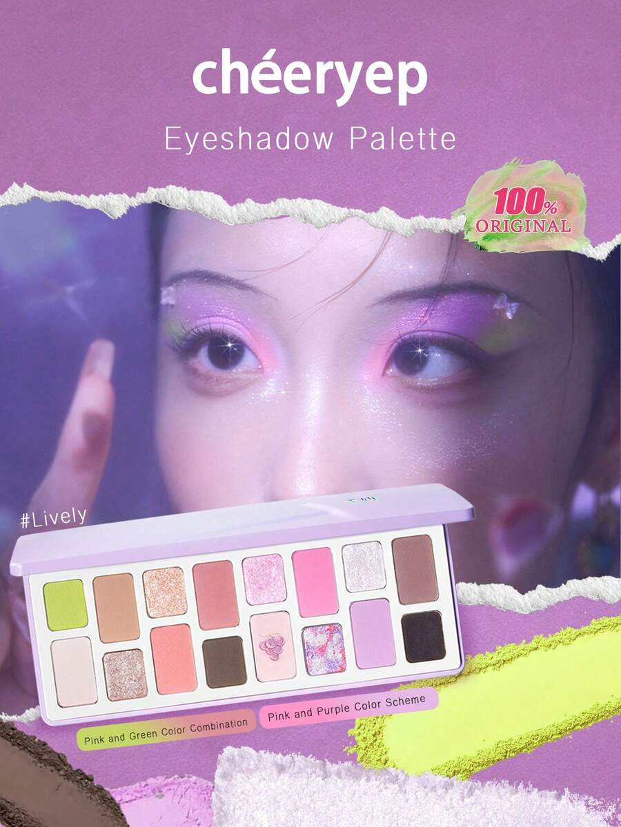 Chéeryep Lively 16色眼影盤,啞光、閃粉、緞面、金屬光澤,多色調,適合派對、節日與日常使用,持久防暈染,禮品套裝 - 熱鬧 - 查看 1