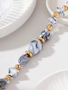 Grey Marbled Acrylic Beaded Necklace - Ink Grey - View 5
