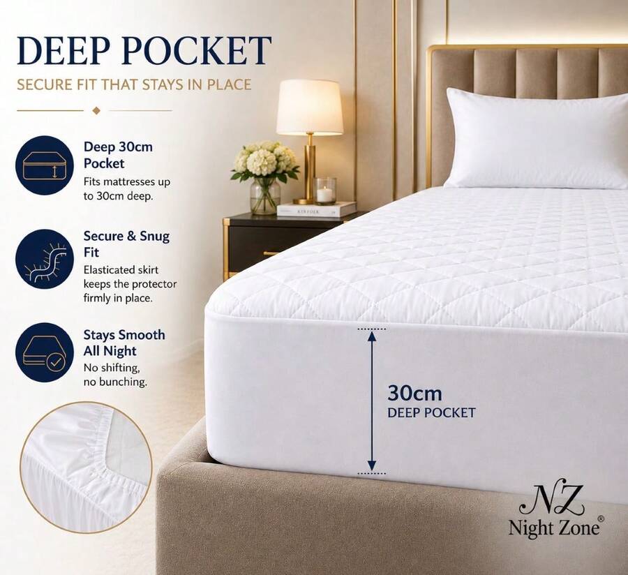 Microfiber Quilted Mattress Protector 30 Cm Deep Fitted Elasticated All Bed Size Mattress Cover - White - View 1