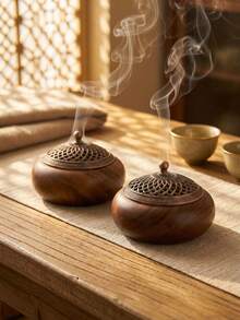 1pc/Set Zen-Style Wooden Flat Incense Burner, Vintage Copper Mesh Lid Aromatherapy Diffuser, Suitable For Home Decor, Bedroom, Living Room (As Centerpiece), Office, Home Aesthetics, Also As Birthday Gift, Graduation Gift, Anniversary Commemoration, Gift, Yoga Studio And Party, Creating An Elegant Atmosphere. (Due To Different Production Batches, There May Be Slight Color Differences.) - Multicolor - View 10