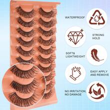 10 Pairs Curl False Eyelashes, Transparent Lash Root, Voluminous Soft 3D Faux Mink Eyelashes, Suitable For Natural Fluffy Effect - Black - View 3