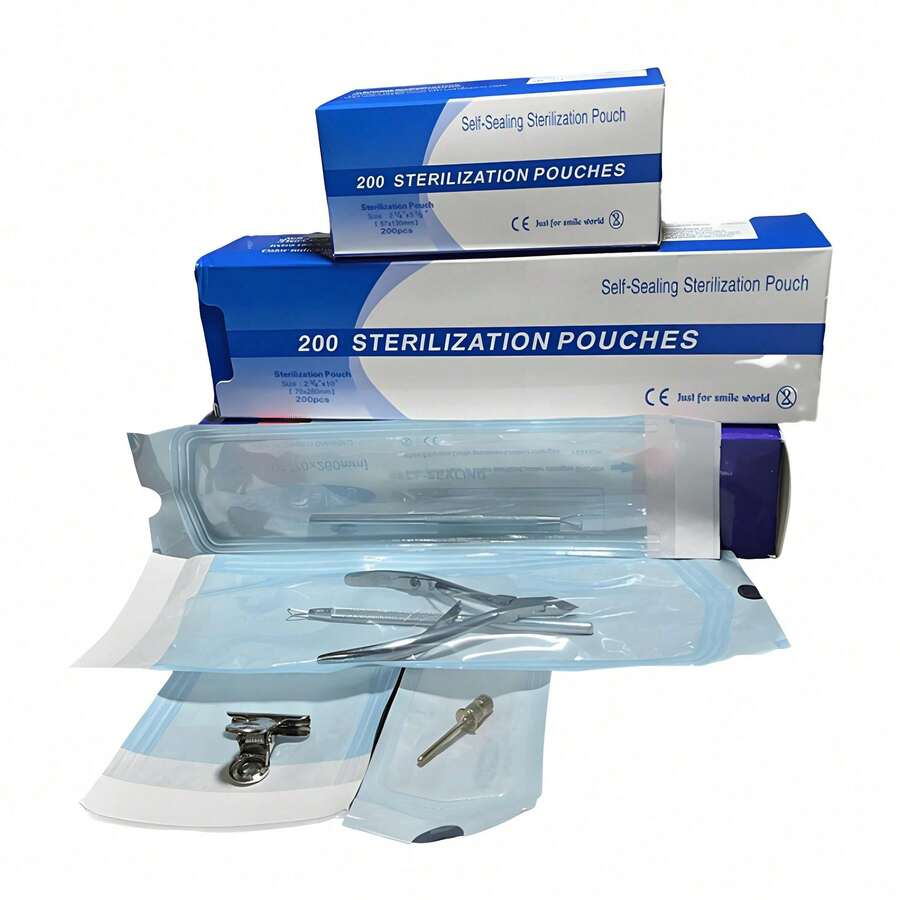 2 Sizes Available Nail Tool Sterilization Bags, Nail Tool Cleaning Bags, Dental PE Paper Storage Bags, Disposable Self-Sealing Sterilization Indicator Bags - Multicolor - View 1