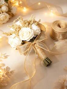 Translucent Organza Rolled Edge Ribbon, Suitable For Gift Wrapping, Cake Decoration, Wedding, DIY Bows And Satin Ribbons, Used For Holiday Party Decoration And Home Decor - Gold - Multi-color - View 3