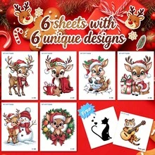 STARTTOOS 6 tờ 6 miếng hình xăm dán tạm thời họa tiết Giáng sinh tuần lộc và người tuyết, phù hợp cho trẻ em DIY tiệc sinh nhật, quà Giáng sinh, quà lễ hội, dán cánh tay và cơ thể, chống nước - Nhiều màu - Xem 10