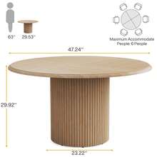 LITTLE TREE 119cm Round Farmhouse Dining Table For 4 Metal Base Modern Kitchen Dinner Table For Dining Room - Oak - View 2