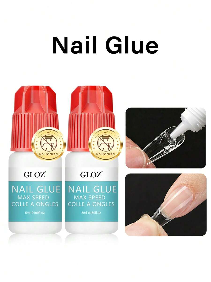 GLOZ 2入裝超強力美甲膠，適用於壓克力美甲、美甲片、穿戴式假指甲，沙龍級刷塗式美甲膠，易上色、耐用持久
