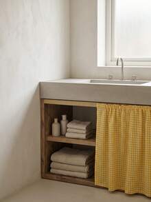 1 pieza Falda de mesa a cuadros amarillo & blanco, estilo brillante & fresco, rectangular con borde de volantes y detalles plisados, función de ocultación de almacenamiento & decorativa, adecuada para estantería de almacenamiento interior y decoración del hogar - Amarillo - Ver 4