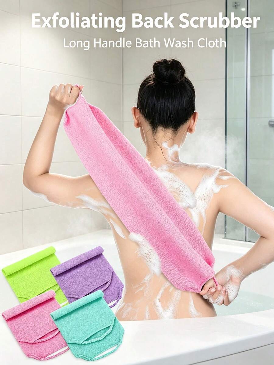 Exfoliating Back Scrubber Bath Strap, Long Handle Body Wash Cloth, Skin Cleaning Shower Accessory For Bathroom Daily Use - Multicolor - View 1