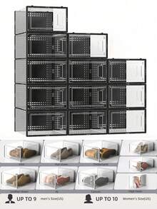Shoe Storage, 12 Pack Shoe Organizer For Closet, Shoe Boxes Clear Plastic Stackable Shoe Containers With Lids For Size 12-13 - Black - View 11