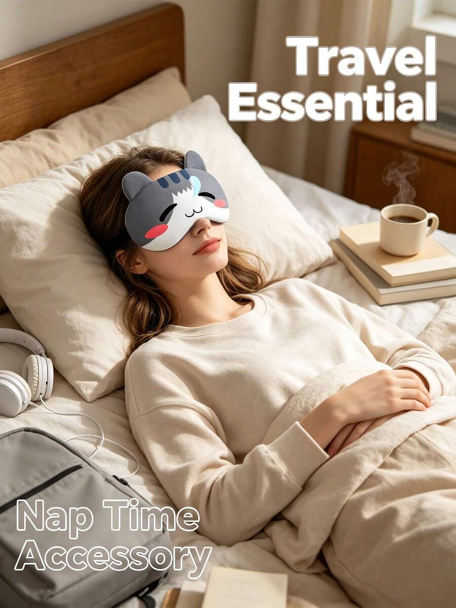 1PC Cute Cat Sleep Mask With Cartoon Sleeping Face Design, Soft Comfortable Eye Cover For Sleeping, Travel, Nap And Gift For Girls - KB Style - View 1