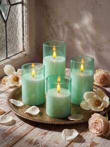 3pcs Flameless Candle Lights With Timer Remote Control, Battery Operated, Suitable For Christmas, Halloween, Valentine's Day, Mother's Day, Dining Table, Room, Wedding, Party, Gift - Mint Green - Warm Light - View 7