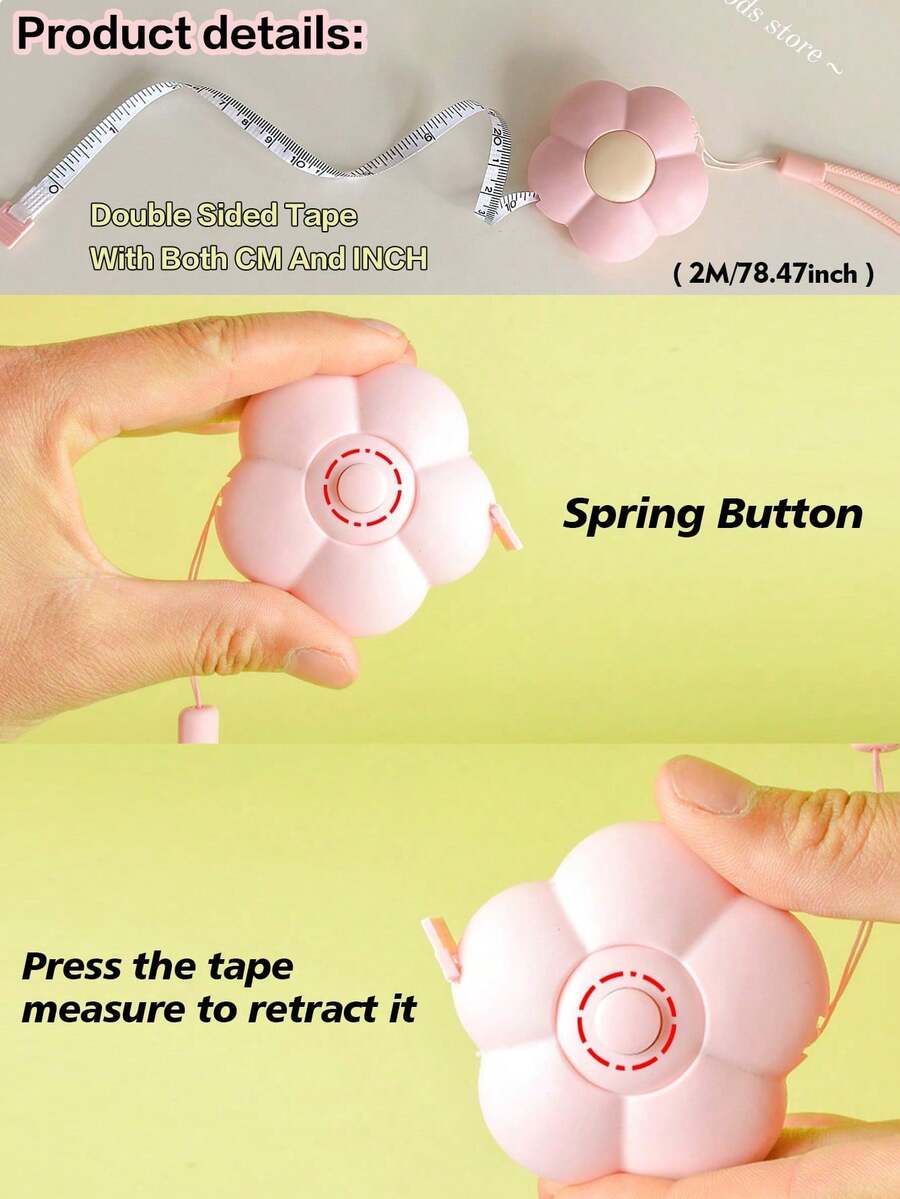 1pc Round Floral Soft Tape Measure, Automatic Retractable, With A Lanyard And Button, Double-Sided Markings, Portable Emergency Solution, Suitable For Sewing And Body Measurements: Waist, Chest, Fabric, DIY Crafts, Travel, Back-To-School Season.