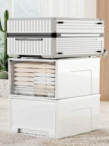 1pc Stackable Transparent Drawer Storage Box, Desktop Stationery Organizer, Wardrobe Underwear & Clothing Storage Bin - Multicolor - View 6