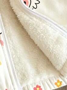 Baby Girl Floral Print Warm Hooded Jacket - White - View 4
