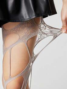 Grunge Punk 1Pair Dark Punk Coffee Ripped Asymmetric Ripped Fishing Net Socks - Multicolor - View 9