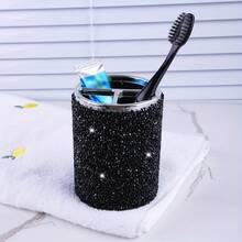 Sparkling Rhinestone Toothbrush Holder, Shiny Sequin Divided Storage Cup, Decorative Countertop Organizer, Suitable For Toothbrushes, Toothpaste, Makeup Brushes, Fashionable Vanity Decor For Home, Dorm And Hotel Bathrooms - Pink - View 8