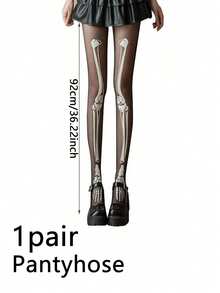 3pairs/1pair Halloween Glow-In-The-Dark Skeleton Tights – Luminous, Fluorescent Bone-Print Hosiery; Perfect For Halloween Parties, Costume Balls, And Horror-Themed Events. - One Size Fits All - View 8