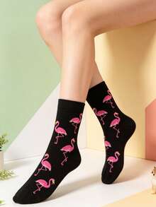 1/5 Paar Flamingo Muster Crew Socken - Verschiedenfarbig - Übersicht 3