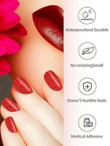 Red Gel Nail Stickers, Glitter Nail Decals Waterproof Full Coverage, Suitable For DIY Nail Decoration - Red - View 3