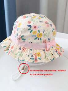 1 Pc Infant/Toddler Girls Floral Outdoor UV Ion Bucket Hat, Adjustable Fit For Daily Use - Multicolor - View 3