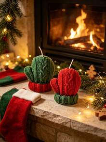 1pc Christmas Knitted Glove Shaped Scented Candle, Christmas Decorations, Desktop Decor, Birthday And Christmas Gift, Party Decoration, Combines Soothing Fragrance And Decorative Function - Multicolor - View 8