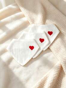 3pcs/Set Baby Bibs, Heart Embroidery, White Solid Color Suitable For Unisex Newborns And Infants, Pure Cotton Crinkle Fabric Soft And Absorbent, All-Season Style, Gift, Daily Essential. - Multicolor - View 4