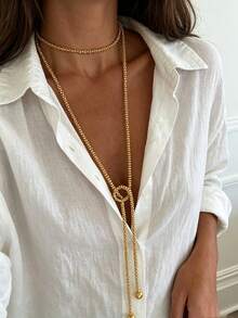 4pcs/1pc Vintage Elegant Minimalist Bohemian Style Women's Multi-Layer Heart Pearl Necklace, Suitable For Daily Wear, Party, Date, Wedding, Gift - Gold - View 6
