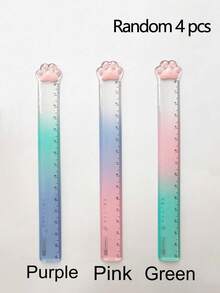 1/2pcs Creative Cat Paw Design 15cm Student Stationery Ruler Transparent Plastic Measuring Ruler - Gradient Cat Paw - View 11