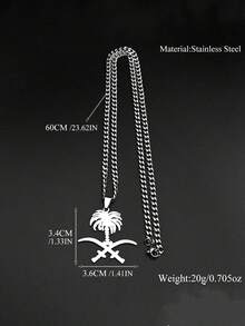 Saudi Arabia National Emblem Palm Tree Crossed Ali Sword Pendant Necklace Stainless Steel Gold Color Islamic Arab Chain Jewelry - Necklace - View 2