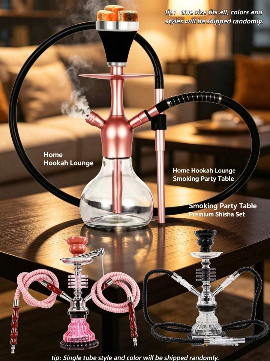 1 Set Unisex Rose Red/Pink/Blue Portable Water Pipe, Aluminum Silicone Bowl Anti-Scalding, Thick Hollow Metal Charcoal Rack, 14 Inch Single/Double Tube, Industrial Style Practical Travel Smoking Tool, Father's Day, Back To School Gift (One Size, Color And Style Randomly Shipped)