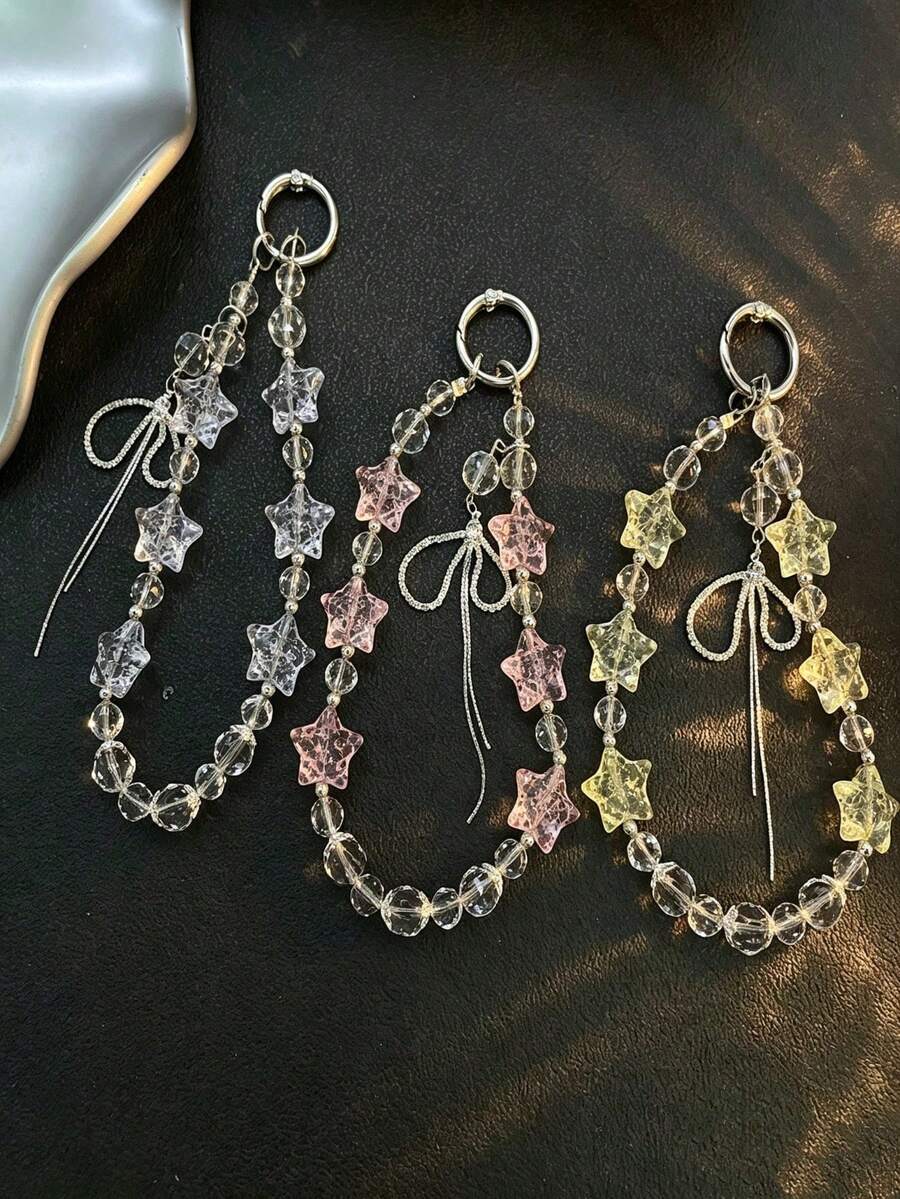 Student Style Premium Transparent Beaded CCD Short Lanyard Phone Chain Bag Charm Keychain - Multicolor - View 1