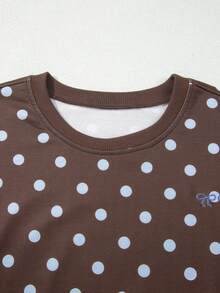 Acelitt Women's Casual Polka Dot 2 Pieces Set, Drawstring Design, Ribbed Knit, Round Neck, Suitable For Spring And Autumn - Brown - View 5