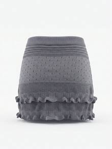 Korean Style Vintage Sweet Dark Gray Drawstring Ruffle A-Line Knit Mini Skirt, Versatile Design For Women Spring/Summer Fall - Dark Grey - View 7