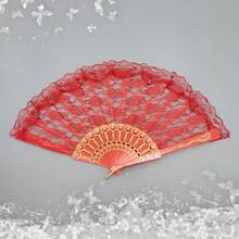 1pc D EXCEED Vintage Black Hand Fan Retro Handheld Folding Lace Fans For Women Foldable Halloween Cosplay Costume Dancing Show Tea Party - Black - View 11