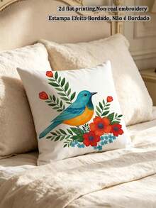 1pc Watercolor Style Vibrant Wild Bird & Plant Floral Leaf Pattern Country Style Spring Sofa Home Decor Pillow Cover (Pillow Insert Not Included) - Multicolor - View 6