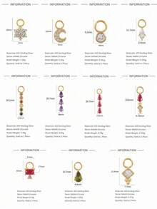 1pc 925 Sterling Silver Star & Moon Earring Pendant Series, 18K Gold Plated DIY Jewelry Pendant, Hoop Pendant, Earring Making Accessories - Gold - View 9