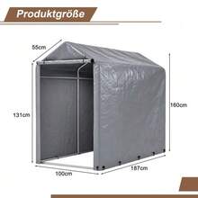 مرآب دراجات 100x187x160 سم، مظلة دراجات خارجية مقاومة للماء مع إطار فولاذي وحماية من الأشعة فوق البنفسجية – للدراجات الهوائية والدراجات النارية والسكوتر وأدوات الحديقة - رمادي - مشاهدة 3