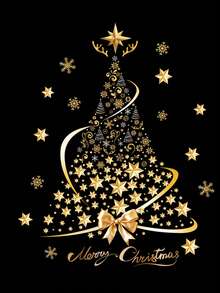 1pc Merry Christmas Oversized Gold & Silver Christmas Tree Pattern Window Cling Sticker, Reusable Glitter PVC Decal For Holiday Display, Suitable For Glass, Walls And Doors, Waterproof PVC, Cartoon Theme Glass Door Decor With Static Cling - Multi-color - View 7