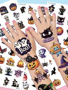 STARTTOOS 6 Lembar 72pcs Stiker Tato Temporer Pola Kombinasi , Hantu, dan Kelelawar, Cocok untuk Anak-anak, DIY, Pesta Ulang Tahun, Hadiah Halloween, Stiker Tato Temporer Tahan Air untuk Lengan dan Tubuh - MultiWarna - View 2
