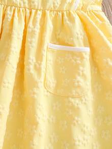 Girls Peter Collar Long Sleeve Base Layer Top & Yellow Jacquard Tank Dress 2pcs Set, Cute Casual Spring/Autumn - Yellow - View 7