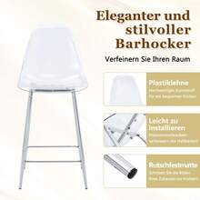 Set Of 2 Transparent Bar Stools, With Silver/Gold/Black Metal Frame, Modern Design Chairs For Kitchen, Bar Or Dining Room (Chairs Only, No Table) - Silver + Plastic - View 9