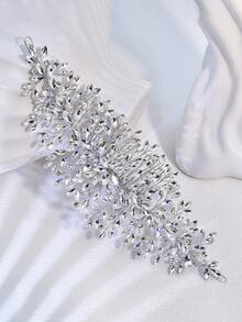 1 buah Sisir Rambut Rhinestone Buatan Tangan yang Indah, Bando Pengantin, Aksesori Pernikahan, Pesta Perayaan, Hiasan Rambut Wanita - Perak - View 3