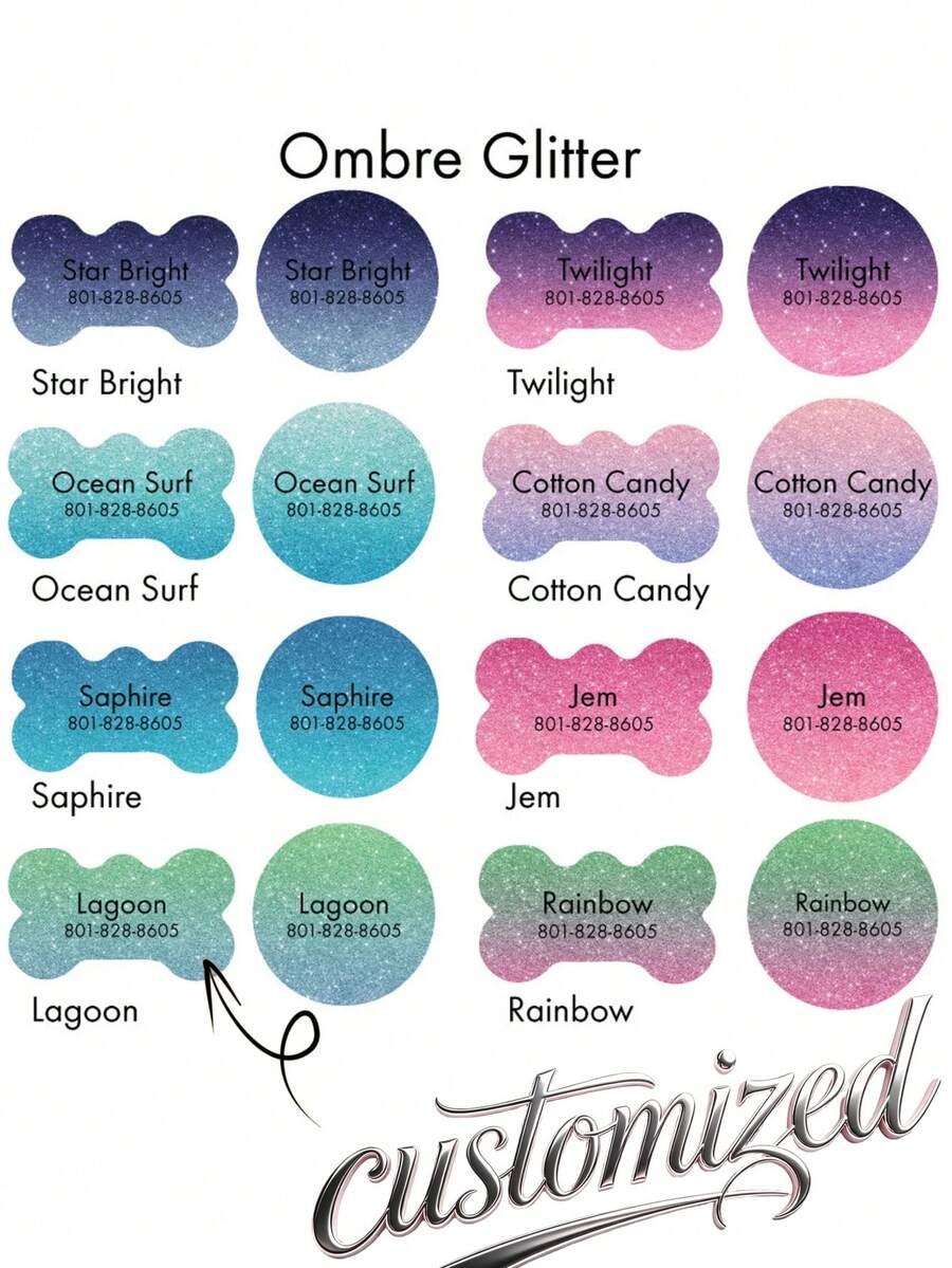 Ombre Glitter Collection - Personalized Pet Tags, Dog Tags For Dogs, Cat Tags (Not Actual Glitter, Design Is Printed On Tag)
