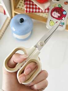 1pc Wheat Straw Scissors, 2-In-1 Retractable, Stainless Steel Manual Shears, Round Tip For Hands, Portable Dual-Purpose, Suitable For Office, Home, School, DIY Art Cutting, Envelopes, Opening, Parcel Boxes - Stainless Steel - View 3