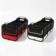 Black And Red Car Trunk Organizer, Heavy-Duty Foldable 95-Liter Capacity, Car Trunk Storage Bag With 4 Compartments And Adjustable Shoulder Straps, Perfect For Travel, Camping, Shopping, And Is Ideal For SUVs, Trucks, Cars, SUVs, And Minivans. - 黑與白 - 查看 2