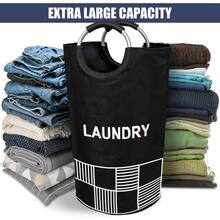 Large Foldable Laundry Storage Bin With Padded Handles, Sturdy Fabric Clothes Basket, Collapsible Storage Box, Convenient Home Organization Solution For Bedroom, Bathroom, Dormitory - Multicolor - View 2