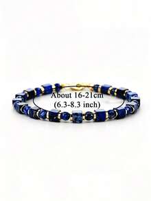 Gelang Lapis Lazuli Pria dengan Manik-Manik Kubus & Berfaset, Perhiasan Tumpuk Minimalis Gaya Boho Cocok untuk Pemakaian Sehari-hari, Kekuatan, Perlindungan, Harmoni - MultiWarna - View 6